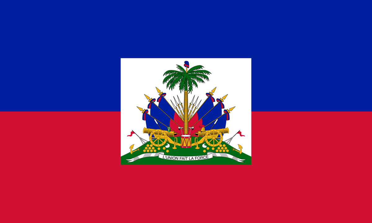 Haitian flag — blue over red with the coat of arms