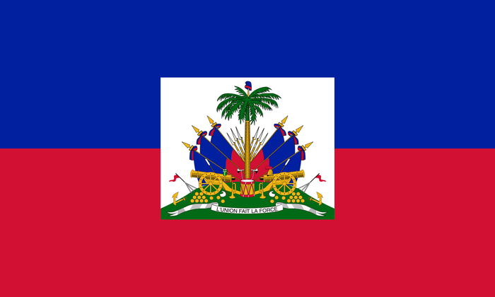 Haitian flag — blue over red with the coat of arms