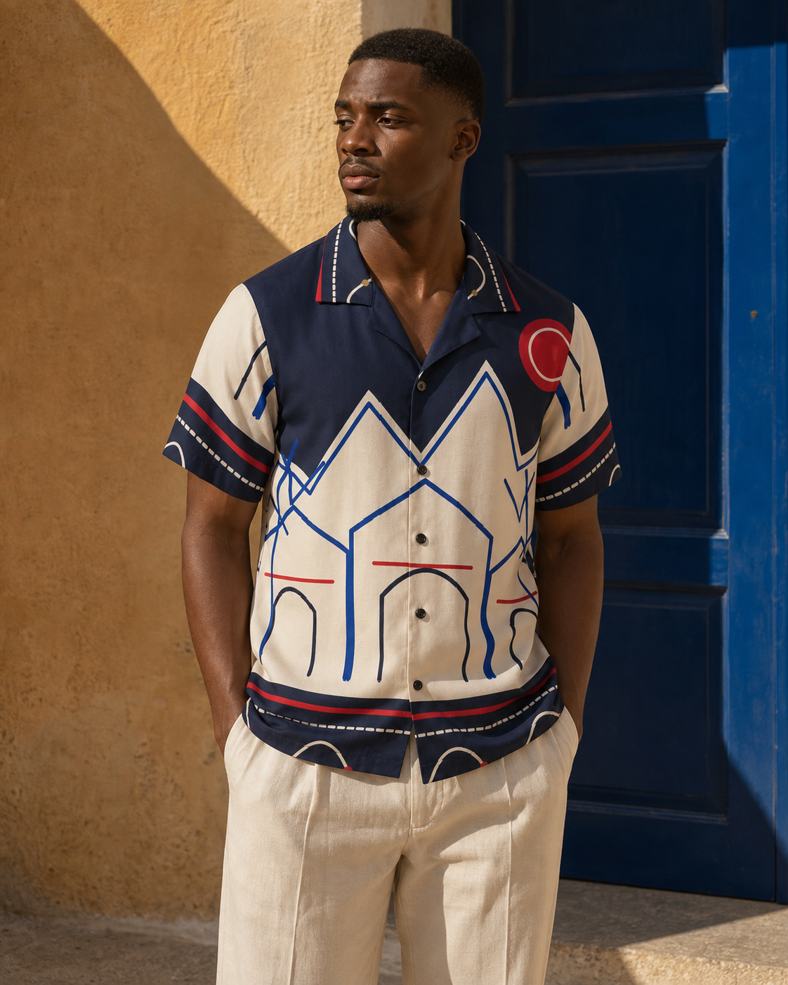 Model wearing the Lakay Panorama Camp Shirt